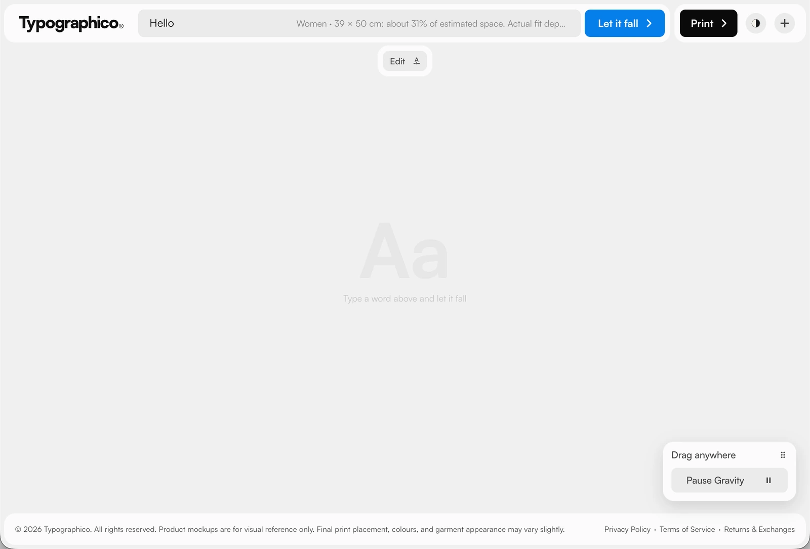 Enter text in the Typographico input to begin a composition.