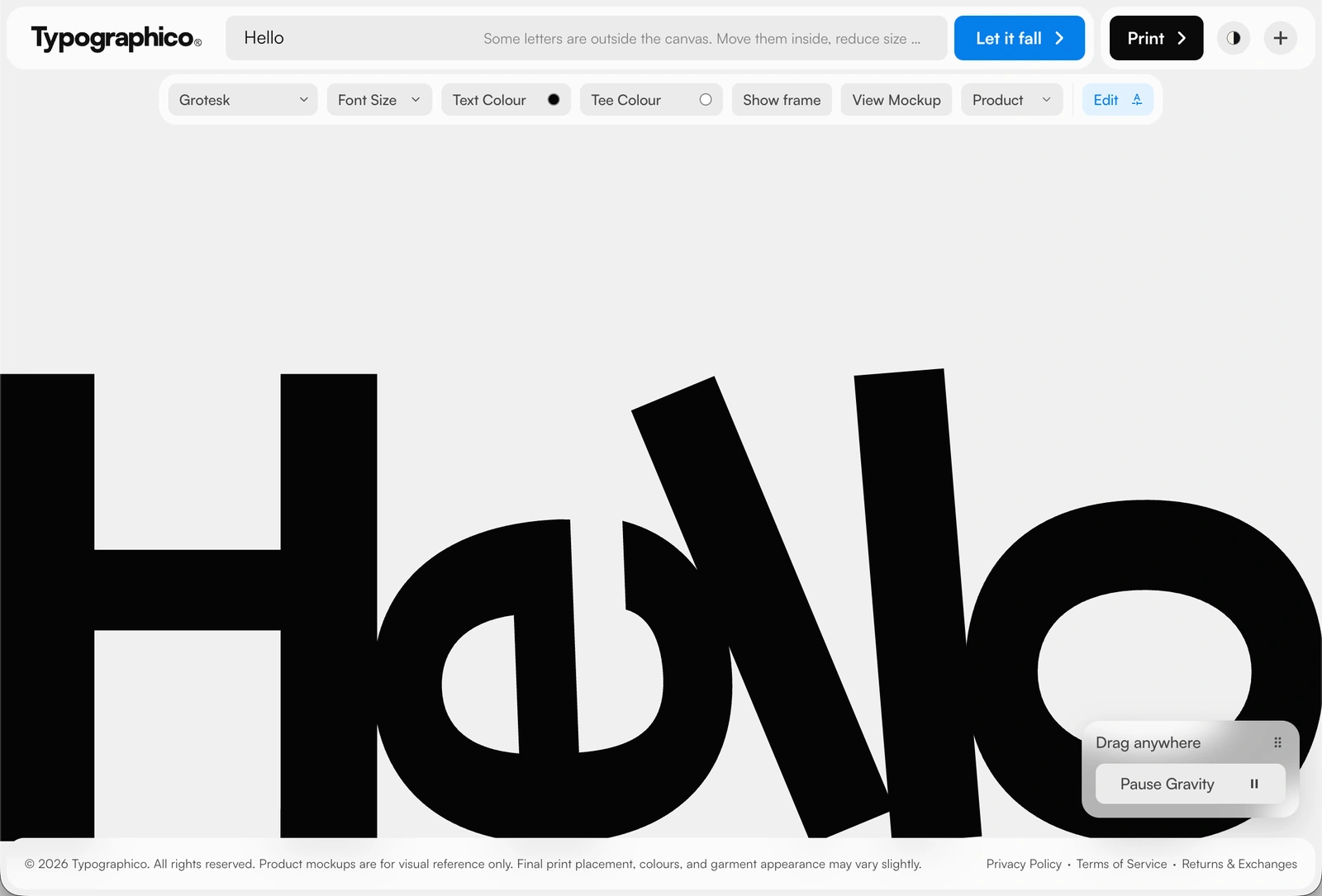 Explore type styles, scale and colour to arrange your letters.